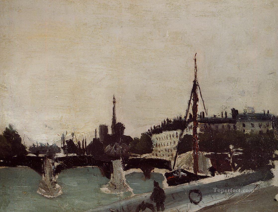 view of the ile saint louis from the quai henri iv study 1909 Henri Rousseau Post Impressionism Naive Primitivism Oil Paintings